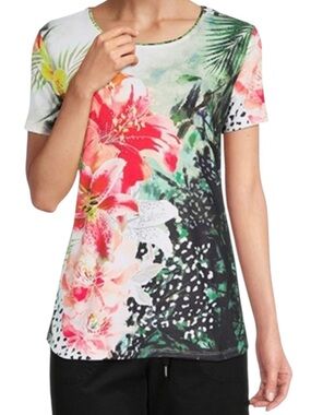 Allison Daley Tropical Rhinestone Floral Short Sleeve Tee Size 1X